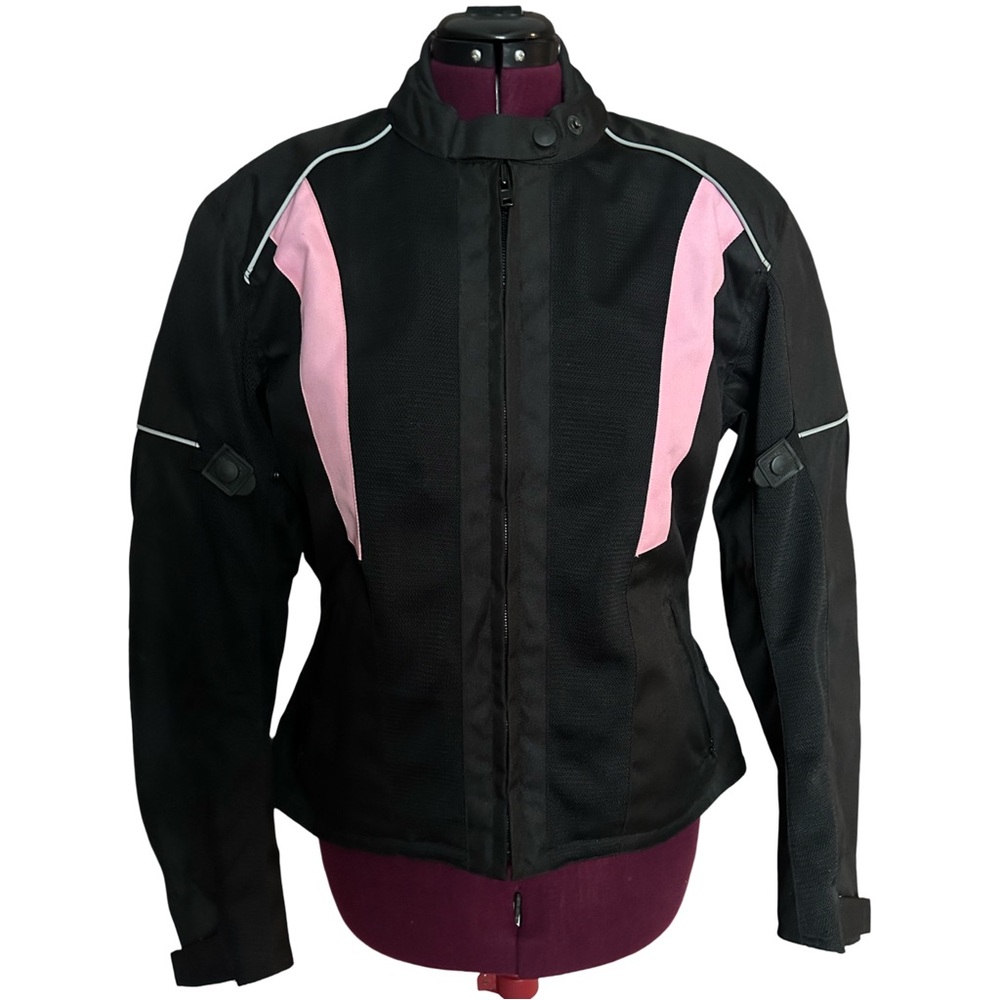 RIBE USA Women's Motorcycle Mesh Jacket Black Pink 2XL (Fits Like Medium/Large)